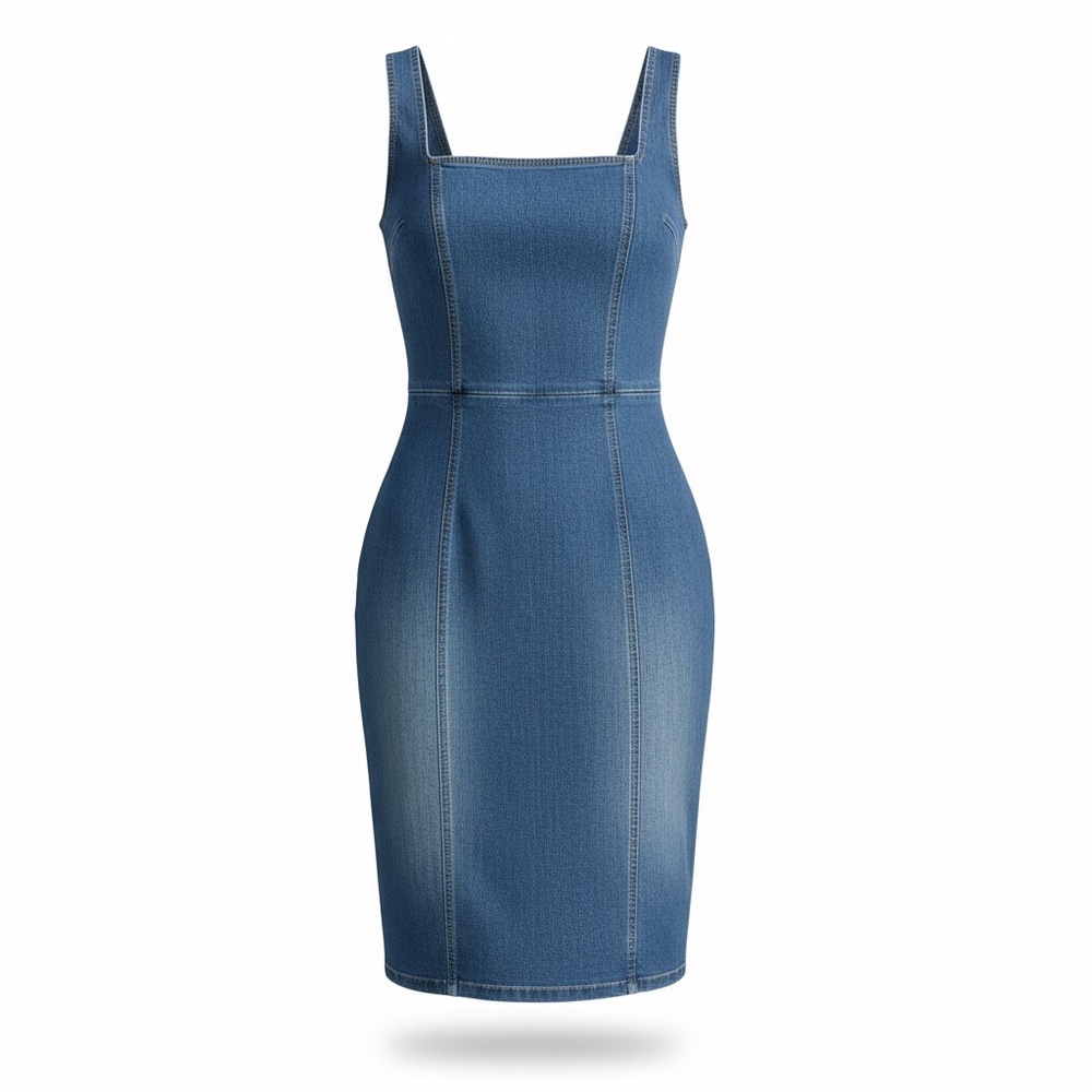 Habitual Denim Midi Dress XL NWT Blue Square Neck